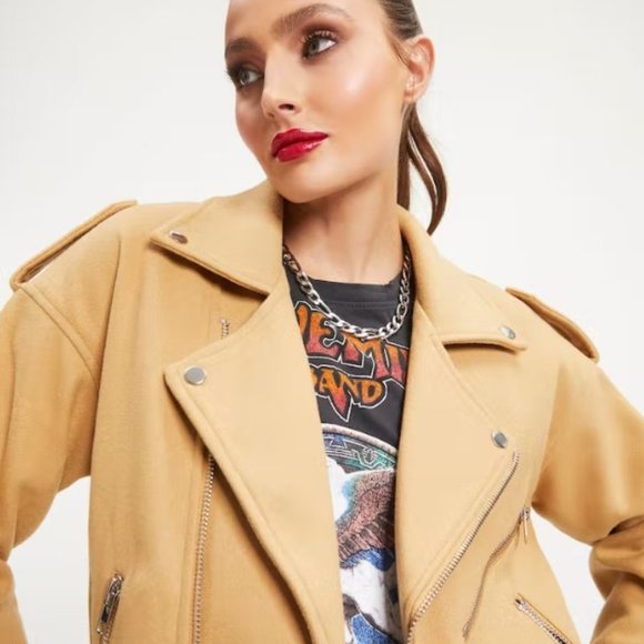 NWT HARLEY BIKER POCKETED JACKET IN CAMEL XS - Picture 1 of 10